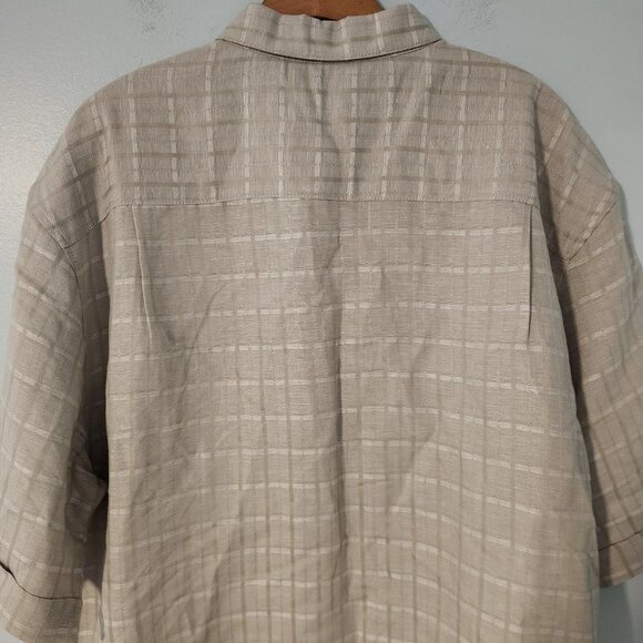 Cubavera Shirt Linen Rayon Blend Short Sleeve Button Up Beige Check Mens XL EUC - Picture 4 of 10